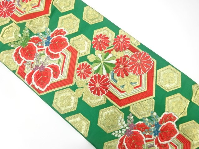 SALE!! JAPANESE KIMONO / ANTIQUE FUKURO OBI / SILK / WOVEN KIKU & PAULOWNIA