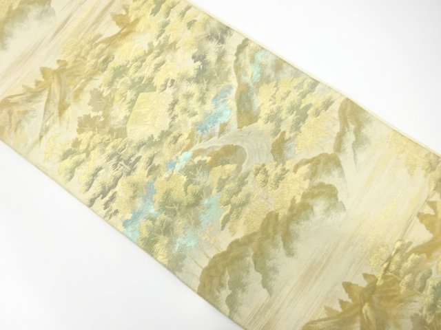 SALE!! JAPANESE KIMONO / ANTIQUE FUKURO OBI / SILK / WOVEN SCENERY
