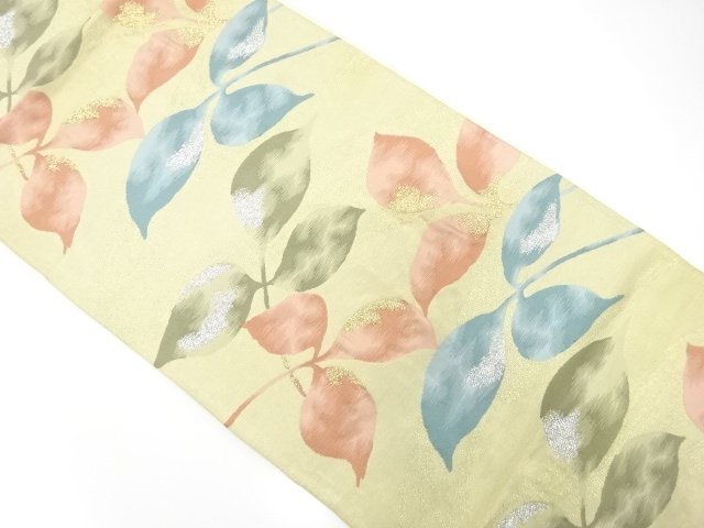SALE!! JAPANESE KIMONO / ANTIQUE FUKURO OBI / SILK / WOVEN STREAM & LEAVES