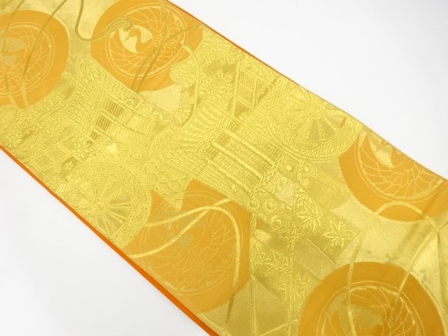 SALE!! JAPANESE KIMONO / ANTIQUE FUKURO OBI / SILK / WOVEN CARRIAGE & CRANE ROUNDEL