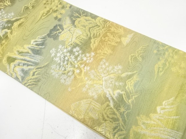 SALE!! JAPANESE KIMONO / ANTIQUE FUKURO OBI / SILK / WOVEN SCENERY