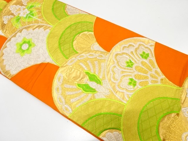 SALE!! JAPANESE KIMONO / ANTIQUE FUKURO OBI / SILK / WOVEN SEIGAIHA & PAULOWNIA & KIKU & BUTTERFLY