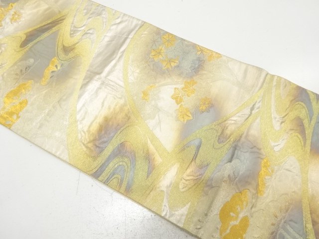 SALE!! JAPANESE KIMONO / ANTIQUE FUKURO OBI / SILK / WOVEN STREAM & KASAMATSU & MAPLE