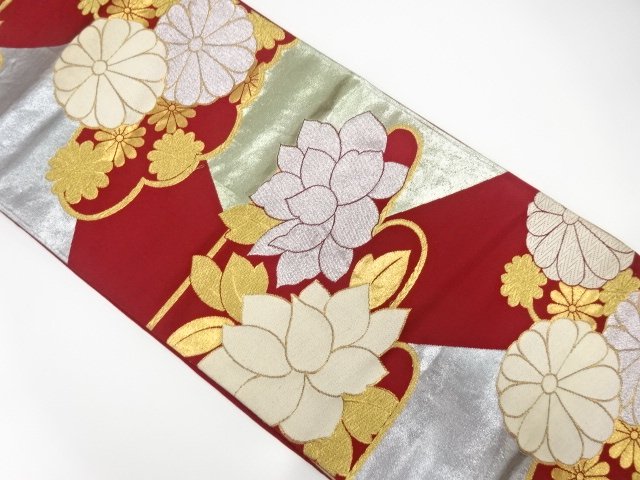 SALE!! JAPANESE KIMONO / ANTIQUE FUKURO OBI / SILK / WOVEN CLOUD & FLOWER