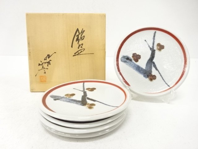 SALE!! JAPANESE COLLECTIBLE / KUTANIYAKI PORCELAIN / SET OF 5 PLATES / FLOWER