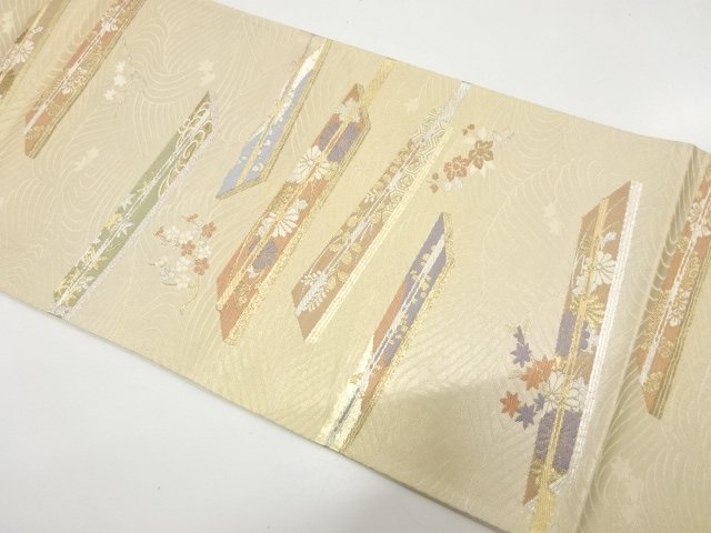 SALE!! JAPANESE KIMONO / FLOWER FAN / WEAVING CLASSIC PATTERN FUKURO OBI