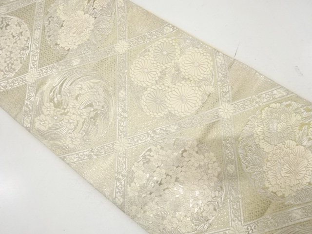 SALE!! JAPANESE KIMONO / ANTIQUE FUKURO OBI / WOVEN FLOWER ROUNDEL