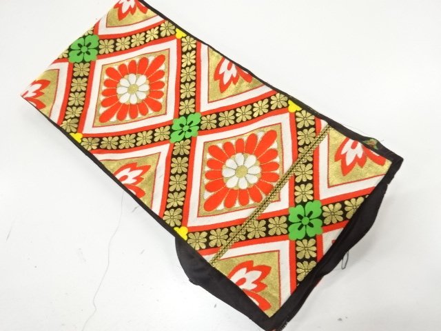 SALE!! JAPANESE KIMONO / ANTIQUE CHILDRENS OBI / WOVEN CHRYSANTHEMUM-DIAMOND 