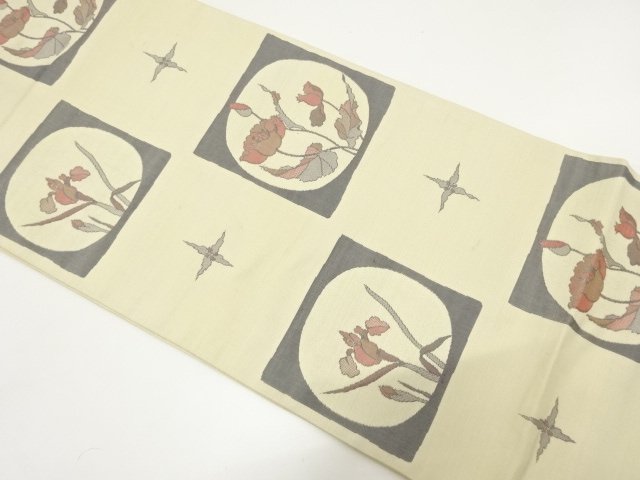 SALE!! JAPANESE KIMONO / FLOWER PATTERN WOVEN A SQUARE PATTERN FUKURO OBI