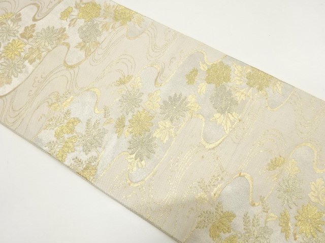 SALE!! JAPANESE KIMONO / ANTIQUE FUKURO OBI / SILK / WOVEN PAULOWNIA & KIKU
