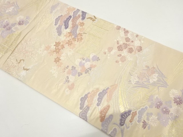 SALE!! JAPANESE FUKURO OBI / WOVEN SCENERY OF GARDEN