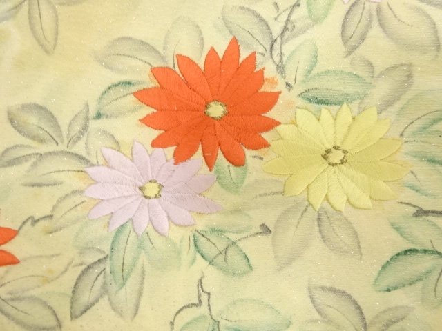 SALE!! JAPANESE KIMONO / ANTIQUE HAND-PAINTED BRANCH FLOWER PATTERN EMBROIDER
