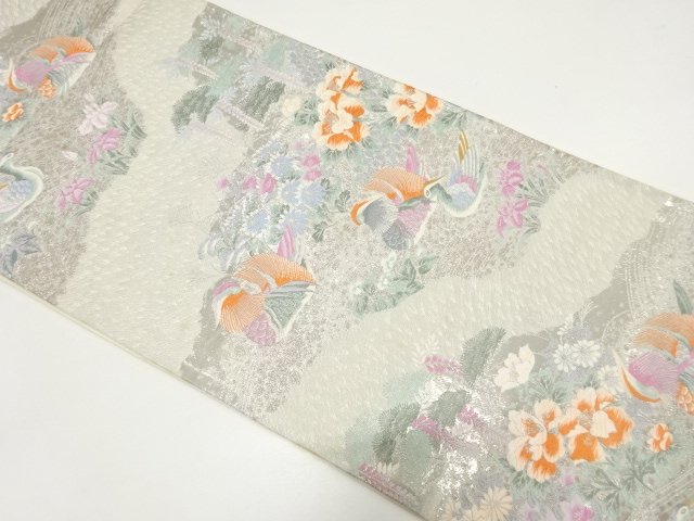 SALE!! JAPANESE KIMONO / ANTIQUE 900 NISHIKI PLATINUM FOIL FUKURO OBI / WOVEN
