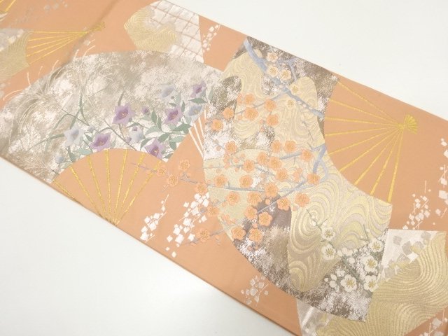 SALE!! JAPANESE KIMONO / FUKURO OBI / WOVEN FOLDING FAN & FLOWER 