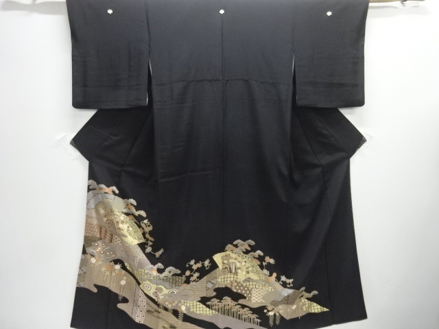 SALE!! JAPANESE KIMONO / TOMESODE / SILK / EMBROIDERY / JIGAMI & FLOWERS & CARRIAGE