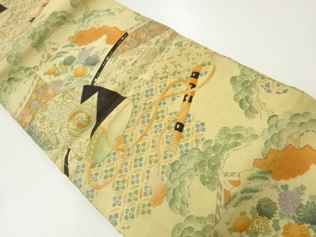 SALE!! JAPANESE KIMONO / ANTIQUE MARU OBI / SILK / FOLDING FAN PATTERN