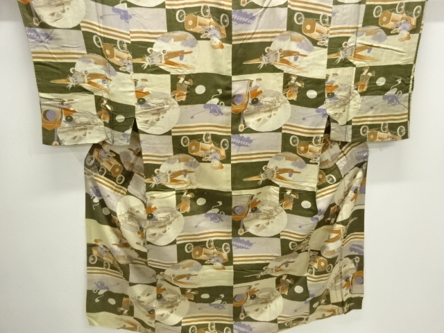 SALE!! JAPANESE KIMONO / ANTIQUE MENS JUBAN / MUSLIN / AIRPLANE PATTERN