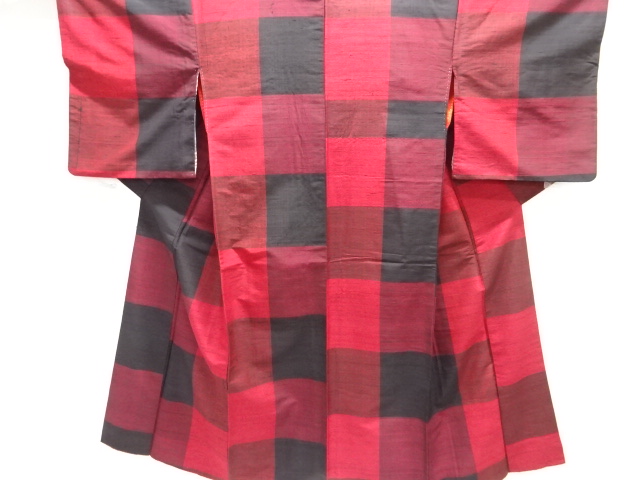 SALE!! JAPANESE KIMONO / ANTIQUE KIMONO / SILK / TSUMUGI / WOVEN CHECKERED