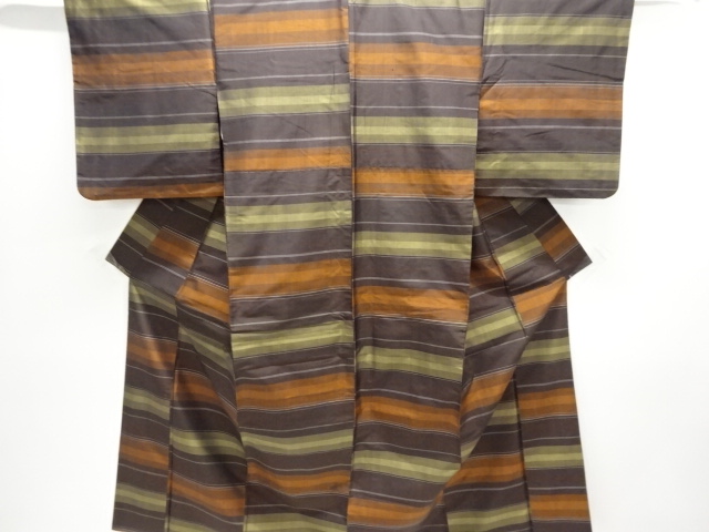 SALE!! JAPANESE KIMONO / ANTIQUE KIMONO / SILK / YONEZAWA TSUMUGI / WOVEN STRIPE
