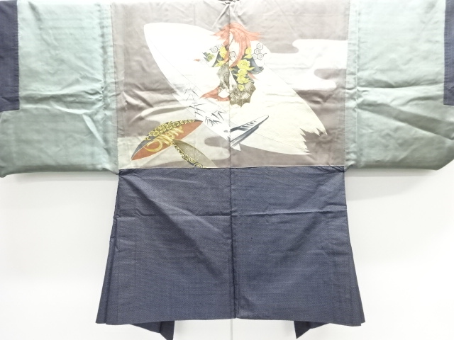 SALE!! JAPANESE KIMONO / ANTIQUE MENS HAORI / SILK / TSUMUGI / ACTOR (lining)