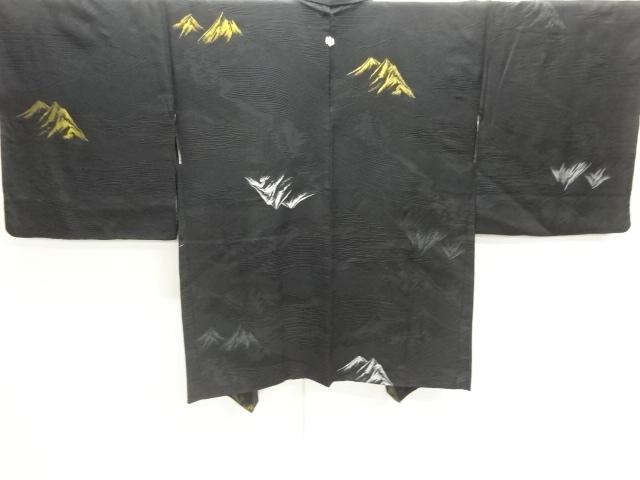 SALE!! JAPANESE KIMONO / ANTIQUE TAISHO ROMAN / LACQUER / MOUNTAIN PATTERN / 