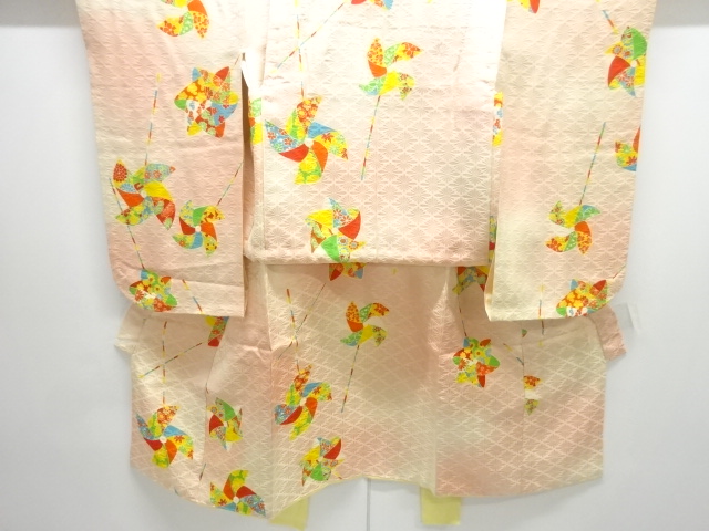 SALE!! JAPANESE KIMONO / ANTIQUE WINDMILL PATTERN KIMONO (WITH HIFU)