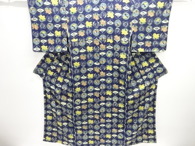 SALE!! JAPANESE KIMONO / KOMON / BIRD & FOLDING FAN 