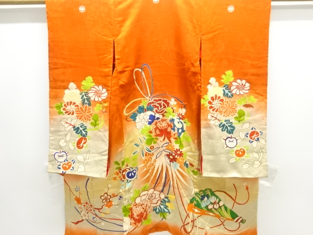 SALE!! JAPANESE KIMONO / ANTIQUE KIMONO / SILK / MON KINSHA / FLORAL KUSUDAMA