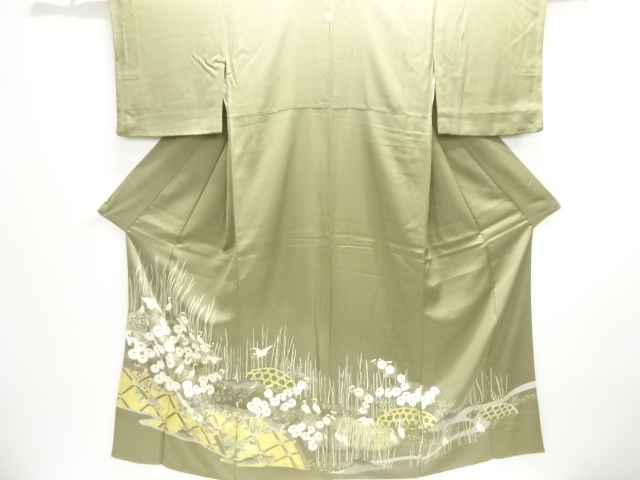 SALE!! JAPANESE KIMONO / IRO-TOMESODE / KINSAI / KIKU & WHITE HERON