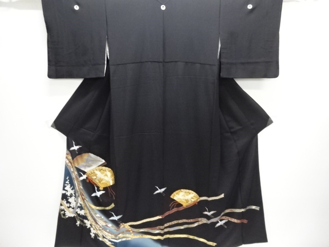 SALE!! JAPANESE KIMONO / TOMESODE / EMBROIDERY / FAN & CRANE