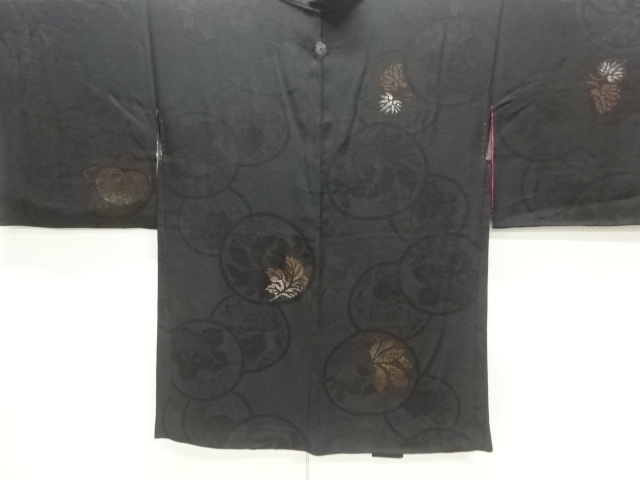 SALE!! JAPANESE KIMONO / ANTIQUE TAISHO ROMANTIC MON KINSHA LEAF PATTERN SING