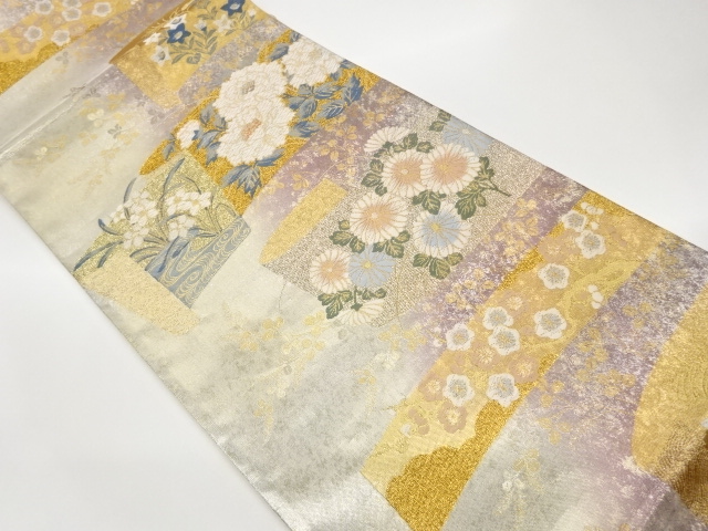 SALE!! JAPANESE KIMONO / FUKURO OBI / HIKIHAKU / WOVEN CLASSICAL FLOWER