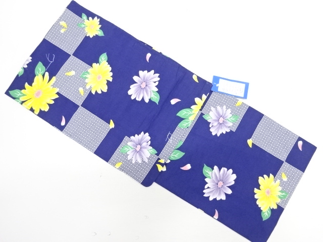 SALE!! JAPANESE KIMONO / YUKATA / COTTON / SQUARE & FLOWER