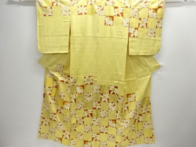 SALE!! JAPANESE KIMONO / HOMONGI / KINSAI / EMBROIDERY / ICHIMATSU & FLOWER 