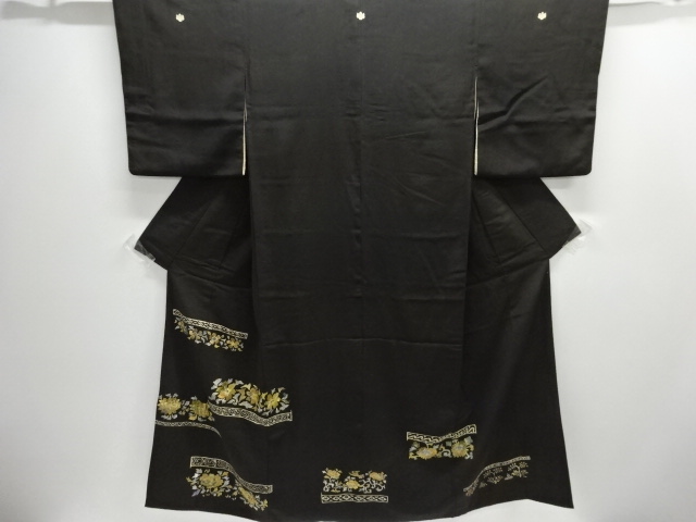SALE!! JAPANESE KIMONO / ANTIQUE FLORAL ARABESQUE EMBROIDERY TOMESODE (WITH M