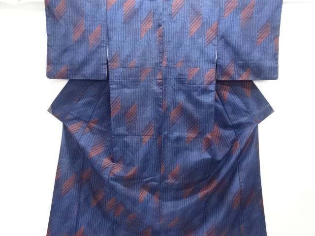 SALE!! JAPANESE KIMONO / ANTIQUE GEOMETRIC PATTERN WOVEN TSUMUGI KIMONO
