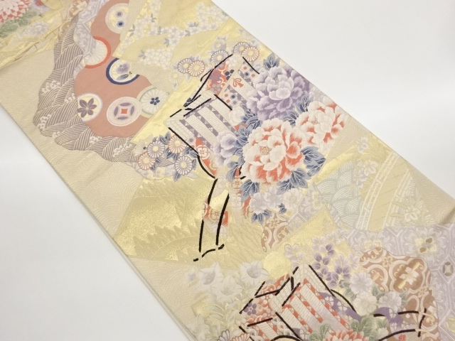 SALE!! JAPANESE KIMONO / FUKURO OBI / WOVEN GOSHO CART & CLASSICAL PATTERN 