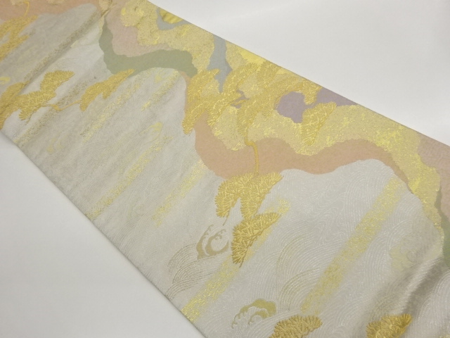 SALE!! JAPANESE KIMONO / FUKURO OBI / WOVEN ROUGH WAVE & PINE 