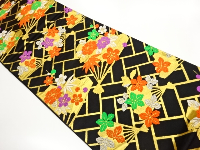 SALE!! JAPANESE KIMONO / FUKURO OBI / WOVEN FOLDING FAN & FLOWER 