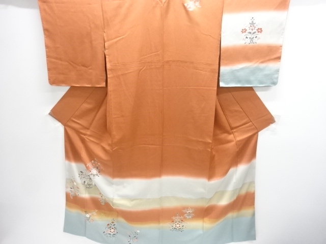 JAPANESE KIMONO / GOLD-THREADED "FACING BIRDS / FLORAL PATTERNS" HOMON