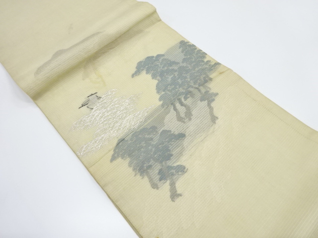 SALE!! JAPANESE KIMONO / ANTIQUE SUMMER MARU OBI / WOVEN SCENERY OF PINE
