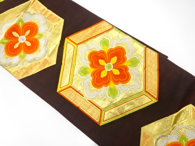 SALE!! JAPANESE KIMONO / ANTIQUE FUKURO OBI / SILK / WOVEN KIKKO WITH FLOWER