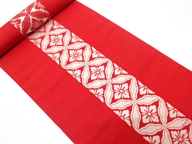 SALE!! JAPANESE KIMONO / ANTIQUE BOLT FOR HASSUN OBI / SILK / CHIKUZEN HAKATA / WOVEN FLORAL SHIPPO PATTERN