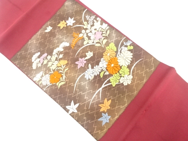 SALE!! JAPANESE NAGOYA OBI / WOVEN AUTUMN FLOWERS