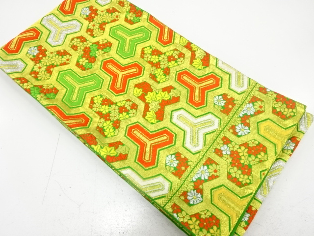SALE!! JAPANESE KIMONO / ANTIQUE OBI FOR KIDS / WOVEN BISHAMON KIKKO & SMALL FLOWERS
