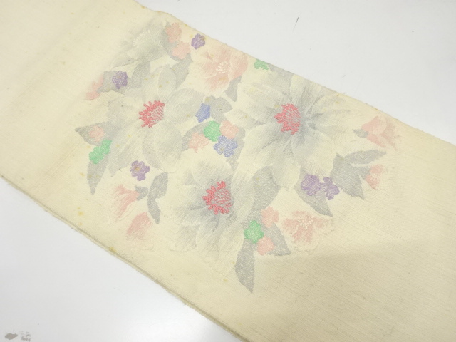 SALE!! JAPANESE KIMONO / ANTIQUE NAGOYA OBI / SILK / MAWATA TSUMUGI / WOVEN FLOWER