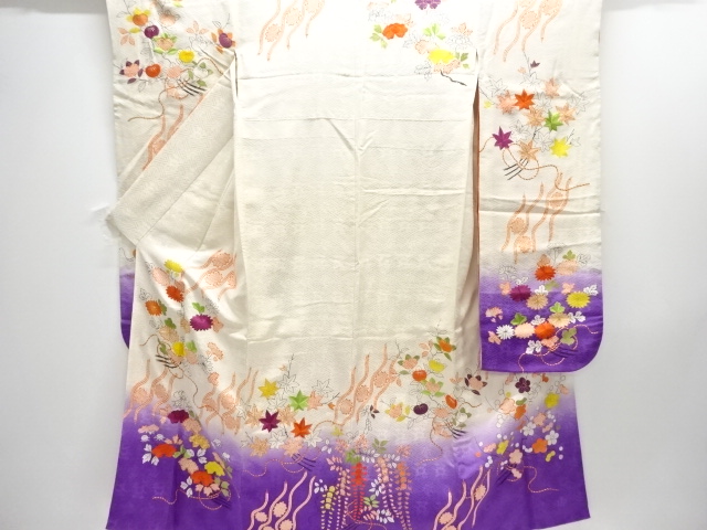 SALE!! JAPANESE KIMONO / ANTIQUE FURISODE / TAISHO ROMAN STYLE / SILK / EMBROIDERY / KIKU &amp; PEONY