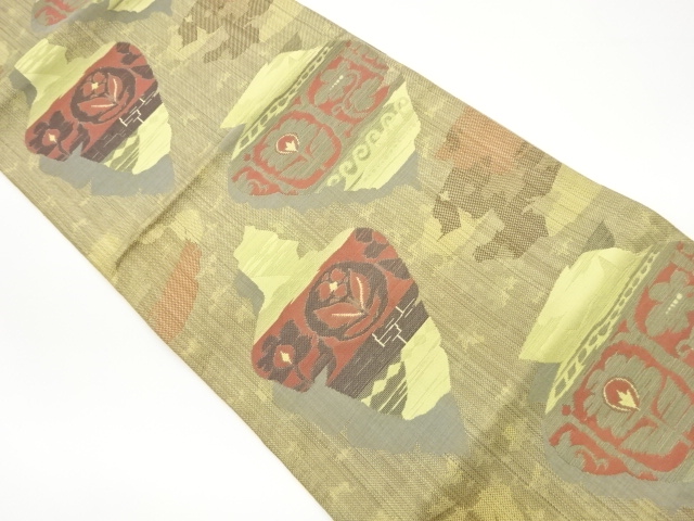 SALE!! JAPANESE KIMONO / VINTAGE NAGOYA OBI / CHIKUZEN HAKATA / WOVEN FLOWER & JAR