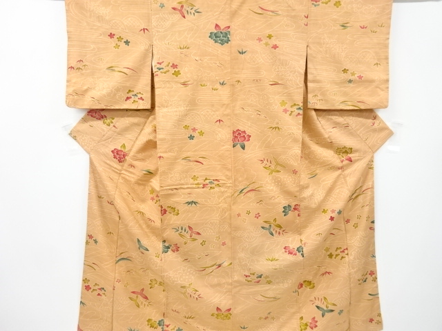 SALE!! JAPANESE KIMONO / ANTQUE KIMONO / SILK / FUSHI TSUMUGI / FLORAL RAFT