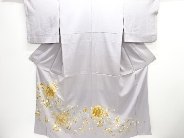 SALE!! JAPANESE KIMONO / IRO TOMESODE & JUBAN SET / SILK / EMBROIDERY / KINSAI / FLOWERS & BIRDS & ARABESQUE